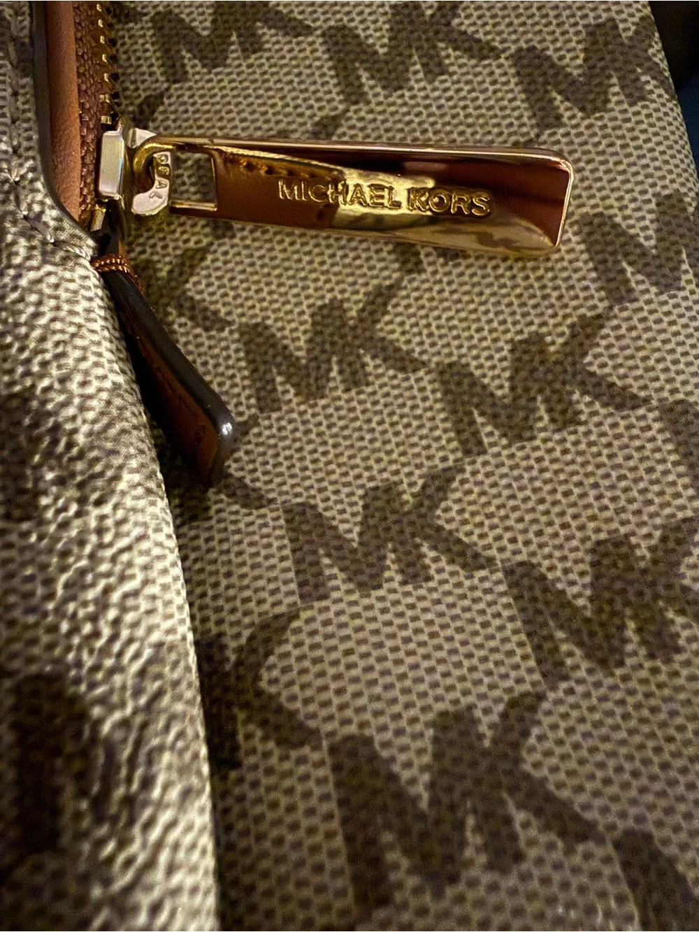 Michael Kors Tan Beige MK Logo Backpack with Brown Trim